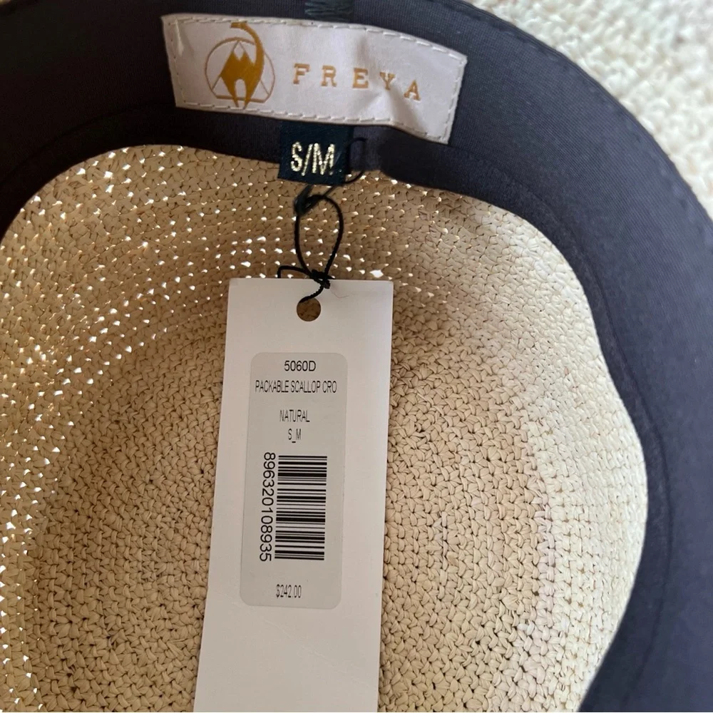FREYA S/M Women's Packable Scallop Crochet Bucket Natural Hat $242 - Picture 9 of 12
